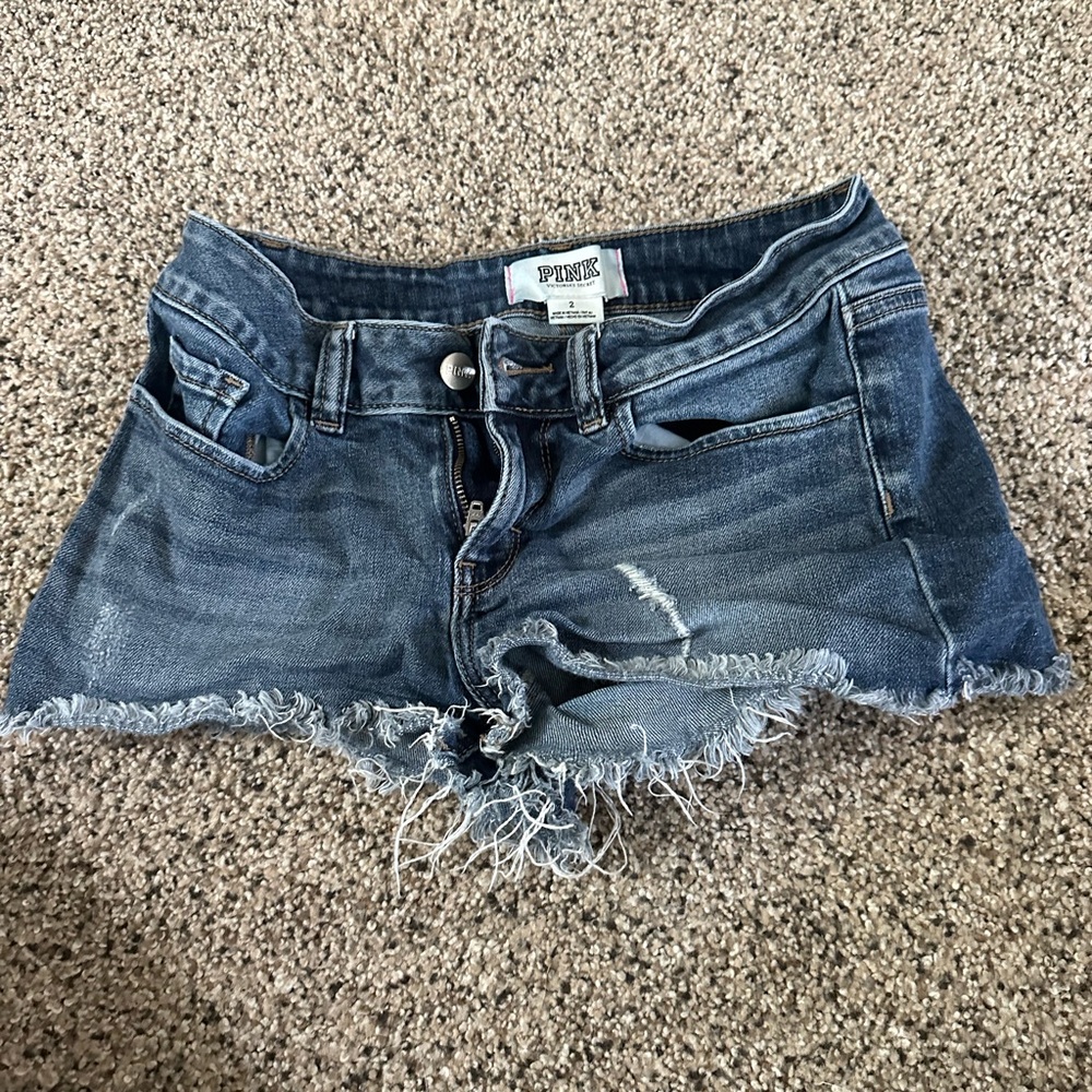 PINK Victoria's Secret Blue Frayed Jean Shorts